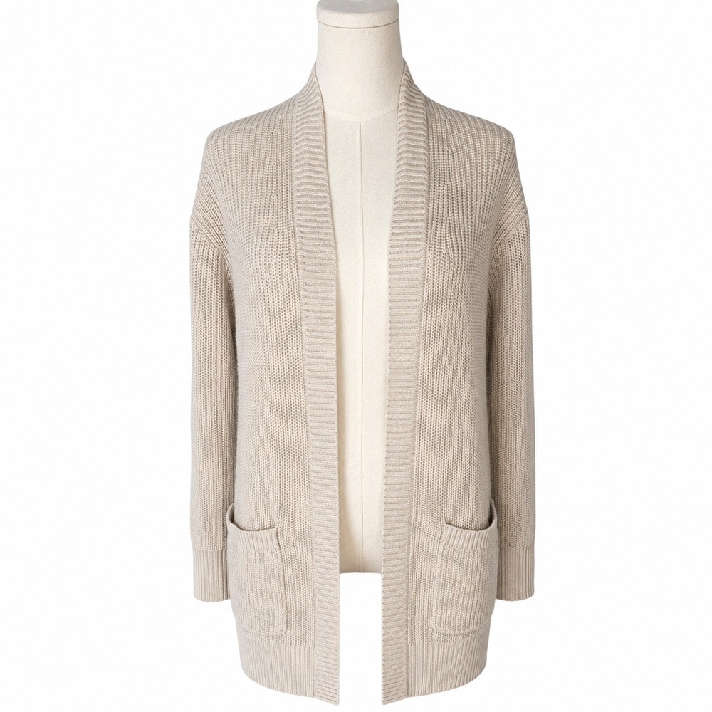 Max & Mia Ivory Cardigan Women M Open Front Coastal Fisherman Shaker Knit Chunky